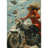 Frau steampunk Motorrad