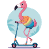 Flamingo on an e-scooter