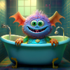 Little monster bathes