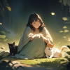 Fille avec chien et chat