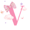 Lettre v rose nuages