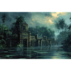 Poster Illustration Ruined jungle landscape