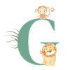Letter g green jungle animals