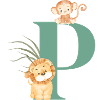 Letter p green jungle animals