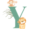 Letter y green jungle animals