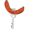 Sausages on fork