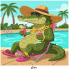 Krokodil am Pool mit Longdrink