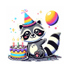 Raccoon Kid Celebrating Birthday