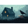 Haunted House Illustration Poster