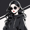 Retro-Futuristic Anime Woman in Black