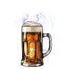 Blitzender Bierkrug mit Frei-Bier-Text
