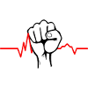 Clenched fist with heartbeat line