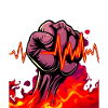 Strong fist with fiery heartbeat