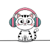 Cute Cat with Doodle Headphones