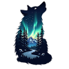 Wolf Night Northern Lights Silhouette