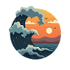 Waves in the sunset illustration