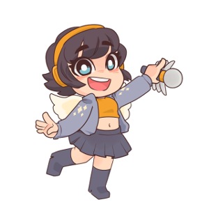 Girl with microphone and wings - pointing