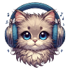 Cute Cat with Doodle Headphones