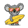 Surfing koala with sunglasses