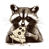 Raccoon eating pizza