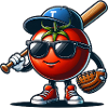 Funny baseball player with tomato