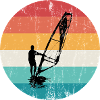 Retro Windsurf Silhouette Over Sunset Stripes