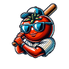 Funny baseball player with tomato