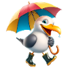 Playful Seagull Character with Umbrella