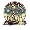 Giraffe observes stars with telescope