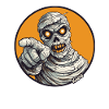 Creepy mummy points at you
