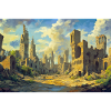 Poster Illustration Medieval Landscape in Ruins