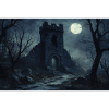 Poster Illustration Medieval Landscape in Ruins