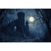 Poster Illustration Medieval Landscape in Ruins