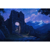 Poster Illustration Medieval Landscape in Ruins