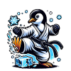 Karate Penguin Breaks Blocks