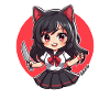 Chibi Cartoon Schulmädchen mit Küchenmesser