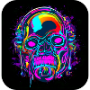 Neon Skull Abstract Cyberpunk Style