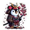Samurai Pinguin mit Kirschblüten