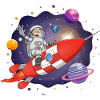 The astronaut on the red rocket in space