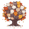Tree of Cats Cartoon Style
