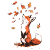Fox playing with autumn leaves