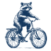 Raccoon rides a bike