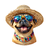 Cheerful Pug with Sunglasses & Straw Hat