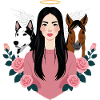 Mistress, dog and horse