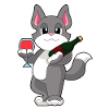 Katze Flasche Rotwein