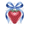 Strawberry with blue ribbon