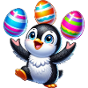 Pinguin jongliert bunte Ostereier Ostern
