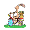 Fröhlicher Osterhase auf Fahrrad