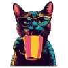 Retro Cat with Glasses & Coffee