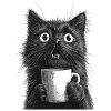 Shocked cat with coffee cup